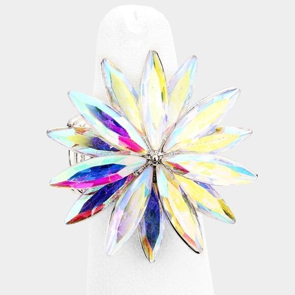 Flower Abalone Crystal Marquise Stretch Ring - Picture 1 of 7